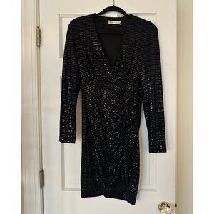 Zara long-sleeve sequin ruched mini dress